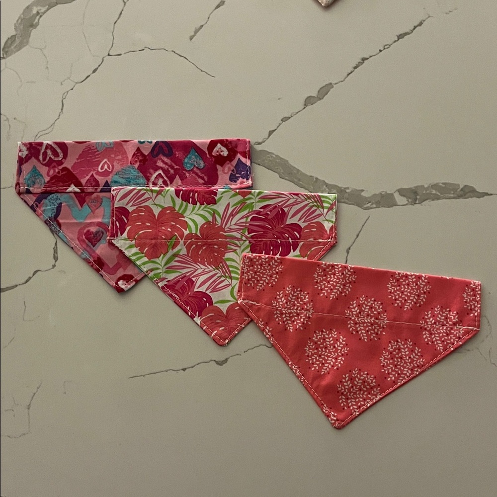 Set of 3 Pink and Red Dog Bandanas